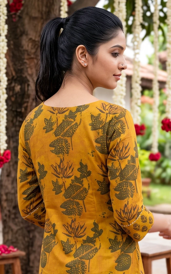 Mustard Yellow Floral Printed Straight Salwar set